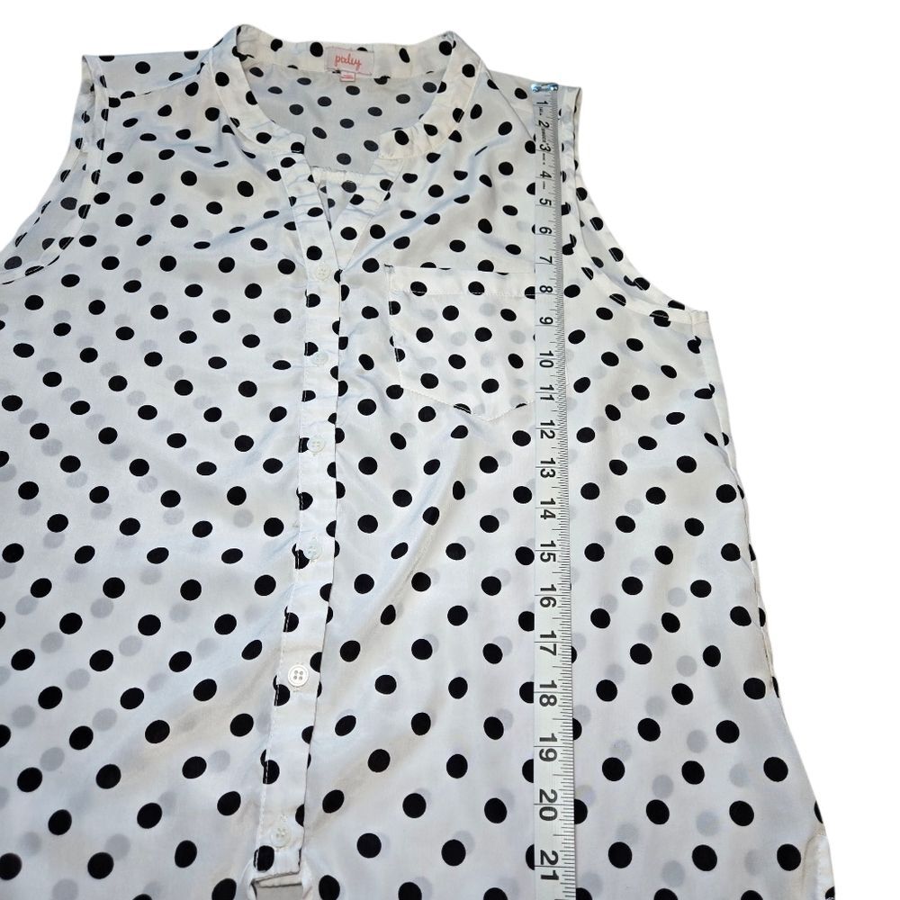 Anthropologie Pixley Front Tie Polka Dot Blouse - White/Black - Picture 6 of 7